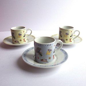 NEW Linda Grayson Collectible Set Of 3 Espresso Cup/Saucer